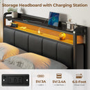 Rolanstar Bed Frame Queen Size with Charging Station, LED Headboard with Drawers, Dark Grey - 810142981866