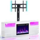 Rolanstar Fireplace TV Stand with Led Lights and Power Outlets, Entertainment Center with Electric Fireplace, Swivel TV Stand Mount for 45/55/60/65 inch TVs, Height Adjustable TV Console, White