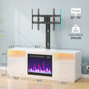 Rolanstar Fireplace TV Stand with Led Lights and Power Outlets, Entertainment Center with Electric Fireplace, Swivel TV Stand Mount for 45/55/60/65 inch TVs, Height Adjustable TV Console, White