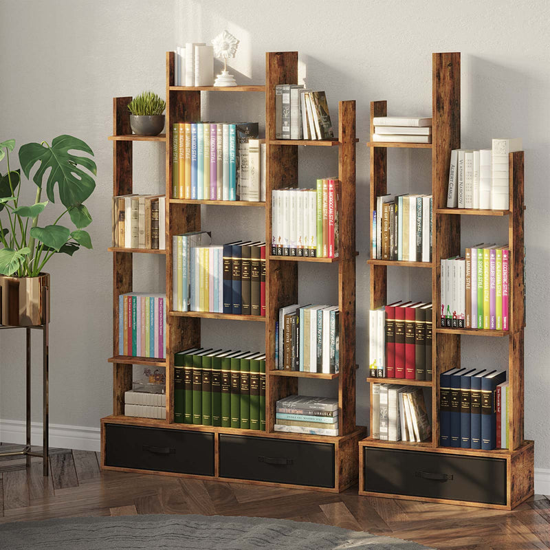 Rolanstar Bookshelf with 2 Drawers, Free Standing Tree Bookcase