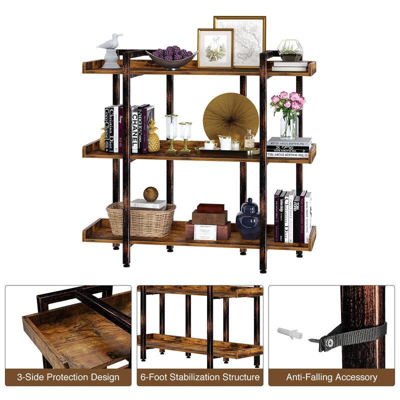Rolanstar Metal and Wood Industrial Bookshelf, 3-Tier 6 Foot Etagere Bookshelf
