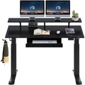 Rolanstar Dual Motor Electric Height Adjustable Computer Desk With Usb Charging Ports & Keyboard Tray & Monitor Shelf 55 Inch