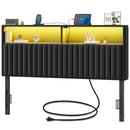 Rolanstar Headboard for Full Size Bed with Storage, Velvet Upholstered Head Board with USB & Type C Port, 60,000 DIY Color of LED Light, Height Adjustable, Sturdy, Easy Assembly, Black