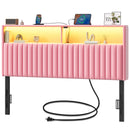 Rolanstar Headboard for Full Size Bed with Storage, Head Board with USB & Type C Port, 60,000 DIY Color of LED Light, Velvet Upholstered, Height Adjustable, Sturdy, Easy Assembly, Pink
