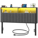 Rolanstar Headboard for Full Size Bed with Storage, Velvet Upholstered Head Board with USB & Type C Port, 60,000 DIY Color of LED Light, Height Adjustable, Sturdy, Easy Assembly, Grey
