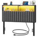 Rolanstar Headboard for Twin Size Bed with Storage, Velvet Upholstered Head Board with USB & Type C Port, 60,000 DIY Color of LED Light, Height Adjustable, Sturdy, Easy Assembly, Grey