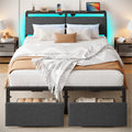 Rolanstar Bed Frame with Ergonomic Headboard Storage & Charging Station, Upholstered Platform Bed with LED Light & Drawer, Heavy Duty Metal Slats, Noise Free, No Box Spring Needed, Grey