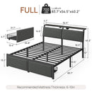 Rolanstar Bed Frame with Ergonomic Headboard Storage & Charging Station, Upholstered Platform Bed with LED Light & Drawer, Heavy Duty Metal Slats, Noise Free, No Box Spring Needed, Grey