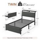 Rolanstar Bed Frame with Ergonomic Headboard Storage & Charging Station, Upholstered Platform Bed with LED Light & Drawer, Heavy Duty Metal Slats, Noise Free, No Box Spring Needed, Grey