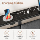 Rolanstar Bed Frame with Ergonomic Headboard Storage & Charging Station, Upholstered Platform Bed with LED Light & Drawer, Heavy Duty Metal Slats, Noise Free, No Box Spring Needed, Grey