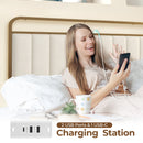 Rolanstar Twin Size Bed Frame with LED Light and Charging Station, Upholstered Headboard and Footboard, Metal Slat, Noise Free, Easy Assembly, Golden and Beige