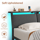 Rolanstar Bed Frame with Ergonomic Headboard Storage & Charging Station, Upholstered Platform Bed with LED Light & Drawer, Heavy Duty Metal Slats, Noise Free, No Box Spring Needed, Grey