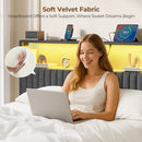 Rolanstar Headboard for Full Size Bed with Storage, Velvet Upholstered Head Board with USB & Type C Port, 60,000 DIY Color of LED Light, Height Adjustable, Sturdy, Easy Assembly, Grey