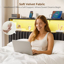 Rolanstar Headboard for Full Size Bed with Storage, Velvet Upholstered Head Board with USB & Type C Port, 60,000 DIY Color of LED Light, Height Adjustable, Sturdy, Easy Assembly, Black