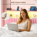 Rolanstar Headboard for Full Size Bed with Storage, Head Board with USB & Type C Port, 60,000 DIY Color of LED Light, Velvet Upholstered, Height Adjustable, Sturdy, Easy Assembly, Pink