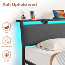 Rolanstar Bed Frame with Ergonomic Headboard Storage & Charging Station, Upholstered Platform Bed with LED Light & Drawer, Heavy Duty Metal Slats, Noise Free, No Box Spring Needed, Grey