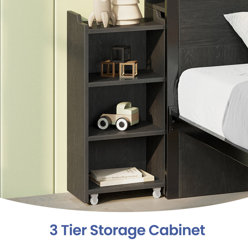 Bed Frame with Headboard & 2 Hidden Storage Cabinets, Bed with Charging Station & RGB LED Lights