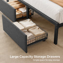 Rolanstar Bed Frame with Ergonomic Headboard Storage & Charging Station, Upholstered Platform Bed with LED Light & Drawer, Heavy Duty Metal Slats, Noise Free, No Box Spring Needed, Grey