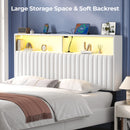 Rolanstar Headboard for Queen Size Bed with Storage, Velvet Upholstered Head Board with USB & Type C Port, 60,000 DIY Color of LED Light, Height Adjustable, Sturdy, Easy Assembly, White