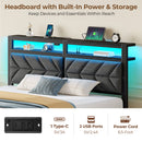 Seventable Bed Frame Full Size with Charging Station, LED Bed with Upholstered Storage Headboard, Metal Platform Bed with Under Bed Storage, No Box Spring Needed, Noise Free, Easy Assembly, Grey