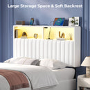 Rolanstar Headboard for Twin Size Bed with Storage, Velvet Upholstered Head Board with USB & Type C Port, 60,000 DIY Color of LED Light Height Adjustable, Sturdy, Easy Assembly, White