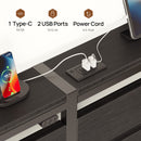 Rolanstar Full Size Bed Frame with LED Lights and Charging Station, Wood Storage Headboard and Under Bed Storage, Metal Platform, Noise Free, No Box Spring Needed, Balck Oak