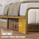 Rolanstar Twin Size Bed Frame with LED Light and Charging Station, Upholstered Headboard and Footboard, Metal Slat, Noise Free, Easy Assembly, Golden and Beige