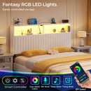 Rolanstar Headboard for Full Size Bed with Storage, Velvet Upholstered Head Board with USB & Type C Port, 60,000 DIY Color of LED Light, Height Adjustable, Sturdy, Easy Assembly, White