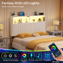 Rolanstar Headboard for Twin Size Bed with Storage, Velvet Upholstered Head Board with USB & Type C Port, 60,000 DIY Color of LED Light Height Adjustable, Sturdy, Easy Assembly, White