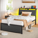 Rolanstar Bed Frame with Ergonomic Headboard Storage & Charging Station, Upholstered Platform Bed with LED Light & Drawer, Heavy Duty Metal Slats, Noise Free, No Box Spring Needed, Grey