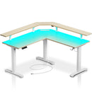 Rolanstar Standing Desk L Shaped with LED Light and Power Outlet, Electric Height Adjustable Computer Office Desk Sit Stand Up with Monitor Stand, Beige