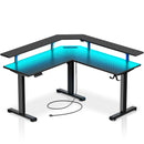 Rolanstar Standing Desk L Shaped with LED Light and Power Outlet, Electric Height Adjustable Desk with Monitor Stand, Carbon Fiber