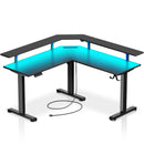 Rolanstar Standing Desk L Shaped with LED Light and Power Outlet, Electric Height Adjustable Computer Office Desk Sit Stand Up with Monitor Stand, Black