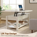 Rolanstar 47.2" Lift Top Coffee Table with Hidden Compartment, 2 Way Lift Top Coffee Table with Open Shelf & X Wooded Support, Farmhouse Center Table for Living Room, Grey