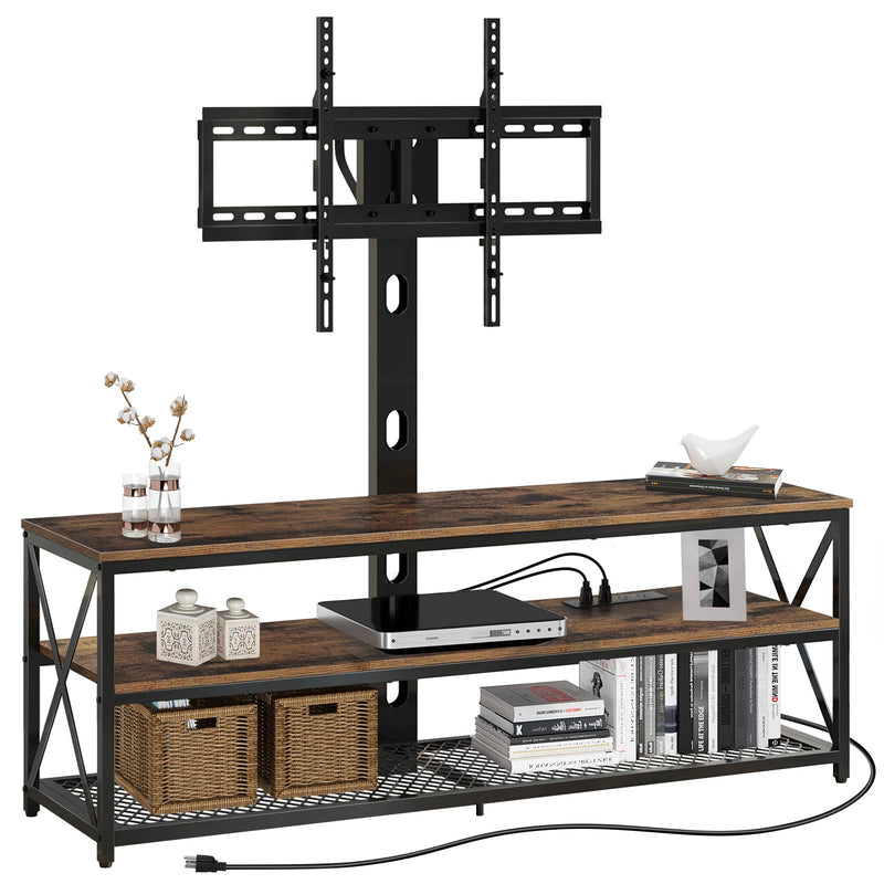 Seventable TV Stand with Mount and Power Outlet, Swivel TV Stand Mount for 32/45/55/60/65/70 inch TVs, Height Adjustable TV Entertainment Center with Cable Management, Rustic Brown
