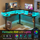 Rolanstar Standing Desk L Shaped with LED Light and Power Outlet, Electric Height Adjustable Desk with Monitor Stand, Carbon Fiber