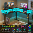 Rolanstar Standing Desk L Shaped with LED Light and Power Outlet, Electric Height Adjustable Computer Office Desk Sit Stand Up with Monitor Stand, Black