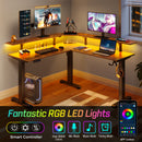 Rolanstar Standing Desk L Shaped with LED Light and Power Outlet, Electric Height Adjustable Computer Office Desk Sit Stand Up with Monitor Stand, Rustic Brown