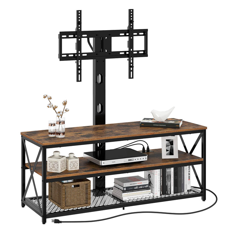 Seventable TV Stand with Mount and Power Outlet, Swivel TV Stand Mount for 32/45/55/60/65/70 inch TVs, Height Adjustable TV Entertainment Center with Cable Management, Rustic Brown