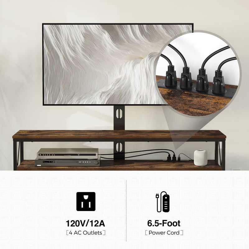 Seventable TV Stand with Mount and Power Outlet, Swivel TV Stand Mount for 32/45/55/60/65/70 inch TVs, Height Adjustable TV Entertainment Center with Cable Management, Rustic Brown