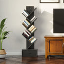 Rolanstar Bookshelf with Drawer, 7 Shelf Tree Bookshelf, Wooden Bookshelves Storage Rack for CDs/Movies/Books, Black Bookcase, Utility Organizer Shelves for Living Room, Bedroom