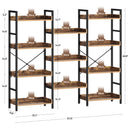 Rolanstar Bookshelf 4 Tiers with 4 Hooks, Triple Bookcase with Open Display Shelves, Industrial Wide Bookshelf with Metal Frame for Living Room, Office, Rustic Brown