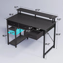 Rolanstar Computer Desk with Storage Shelf, Drawer and Iron Hooks 47.2Inch