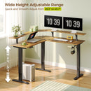 Rolanstar Standing Desk L Shaped with LED Light and Power Outlet, Electric Height Adjustable Computer Office Desk Sit Stand Up with Monitor Stand, Rustic Brown
