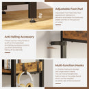 Rolanstar Bookshelf 5 Tier with 4 Hooks, Reversible Corner Bookshelf, 65" Industrial Wooden Bookcase with Open Shelves and Metal Frame for Living Room, Bedroom, Home Office, Rustic Brown