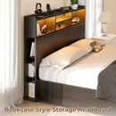 Rolanstar Full Bed Frame with Storage Headboard, Metal Platform Bed with Charging Station, LED, 4 Drawers, Bookcase Storage, No Box Spring Needed, Easy Assembly, Noise-Free, Black