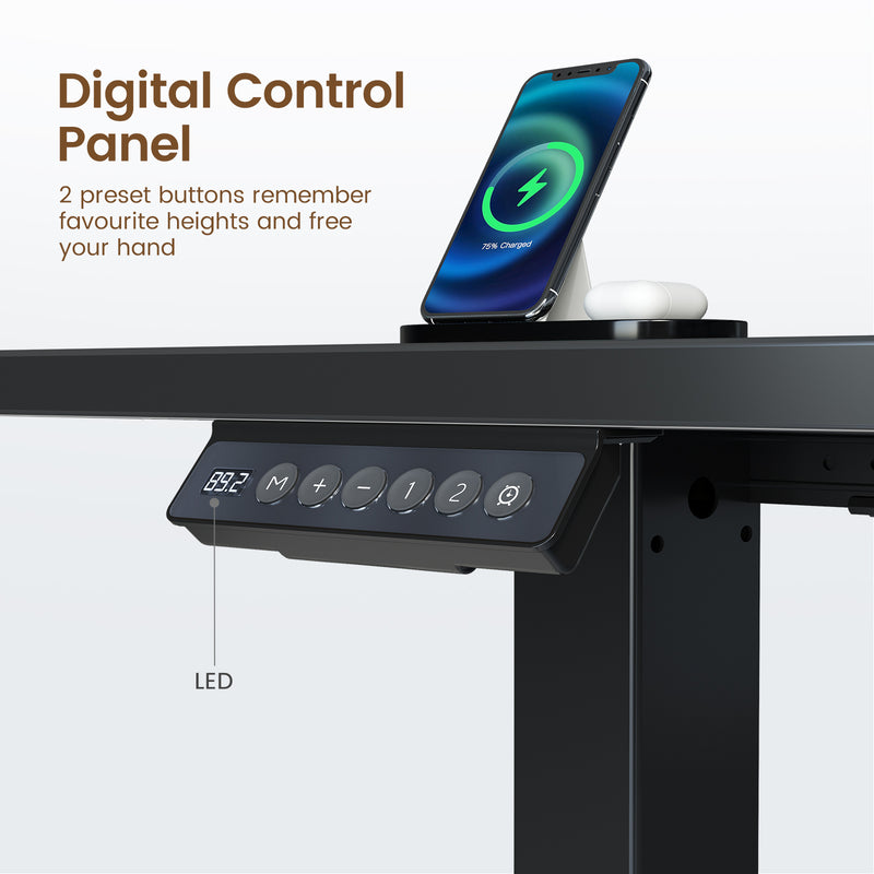 Rolanstar Standing Desk L Shaped with LED Light and Power Outlet, Electric Height Adjustable Desk with Monitor Stand, Carbon Fiber