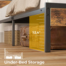 Rolanstar Bed Frame Twin Size with USB Charging Station, LED Bed Frame with Wood Storage Headboard, Rustic Brown Metal Platform Bed with Under Bed Storage, No Box Spring Needed, Noise Free