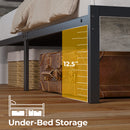 Rolanstar Bed Frame Queen Size with USB Charging Station, LED Bed Frame with Wood Storage Headboard, Light Grey Metal Platform Bed with Under Bed Storage, No Box Spring Needed, Noise Free