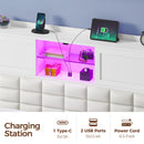 Rolanstar Bed Frame  with Charging Station, Bookcase Headboard Bed with LED Light and Sliding Doors, Platform Bed with Wooden Slats, No Box Spring Needed, Noise Free